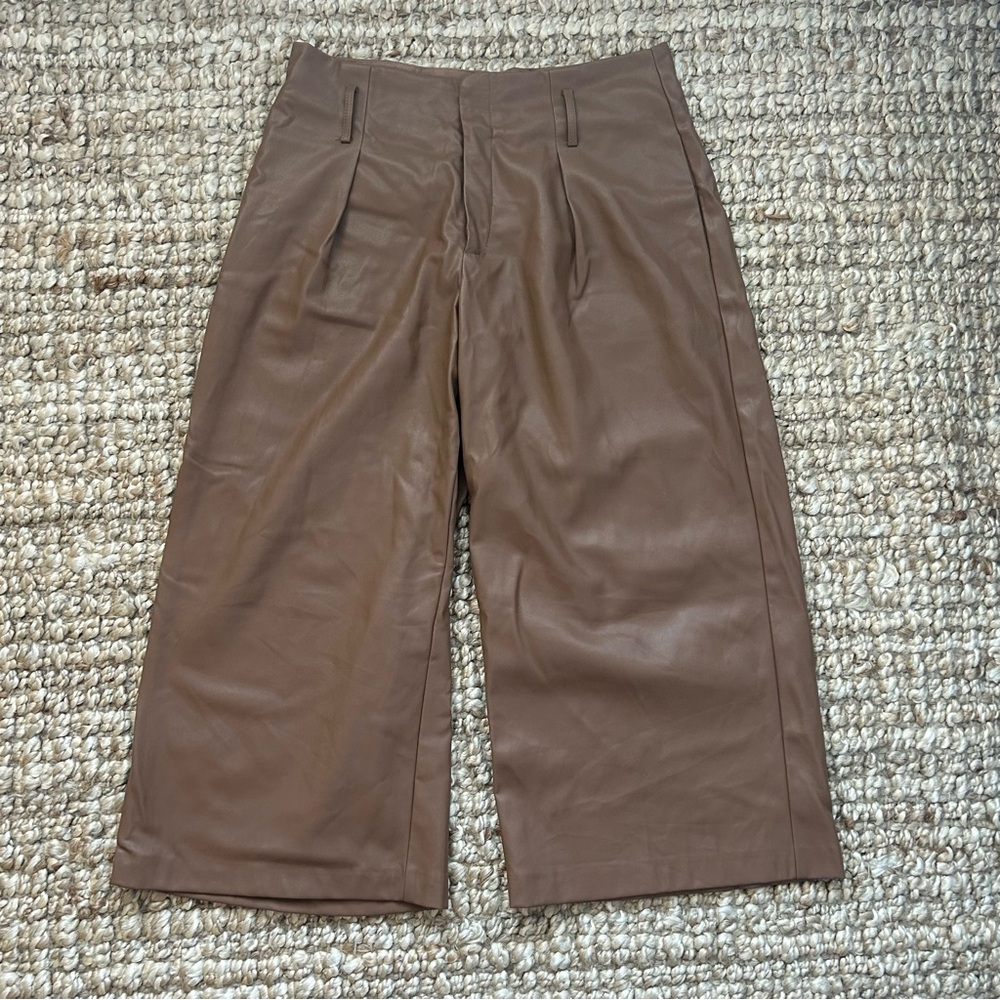 Mango Cropped Faux Leather Pants